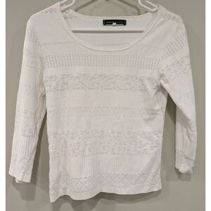 Stripe by Rayure Paris White Textured 3/4 Length Sleeves Size XS